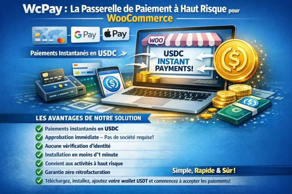 Passerelle de paiement WooCommerce pour boutique adulte en France avec paiements USDC instantanés