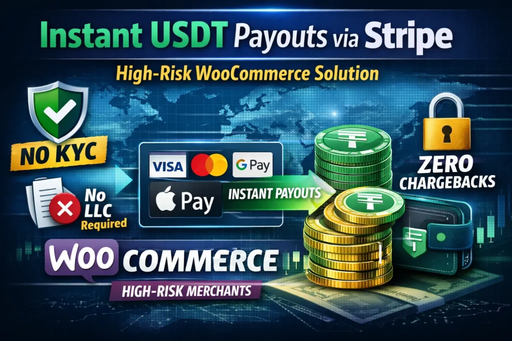 Accept instant USDT payouts via Stripe for high-risk WooCommerce stores with no KYC and zero chargebacks