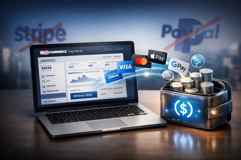 High-risk merchant account payment gateway for WooCommerce with instant USDC payouts without Stripe or PayPal