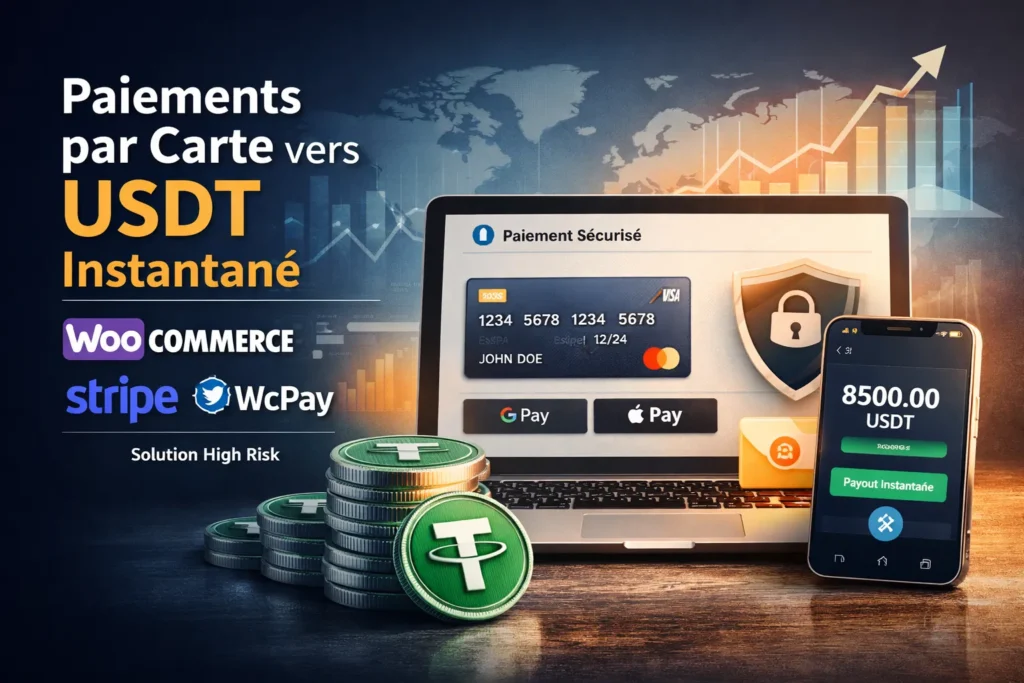Paiements Stripe avec payout instantané en USDT via WcPay pour WooCommerce High Risk