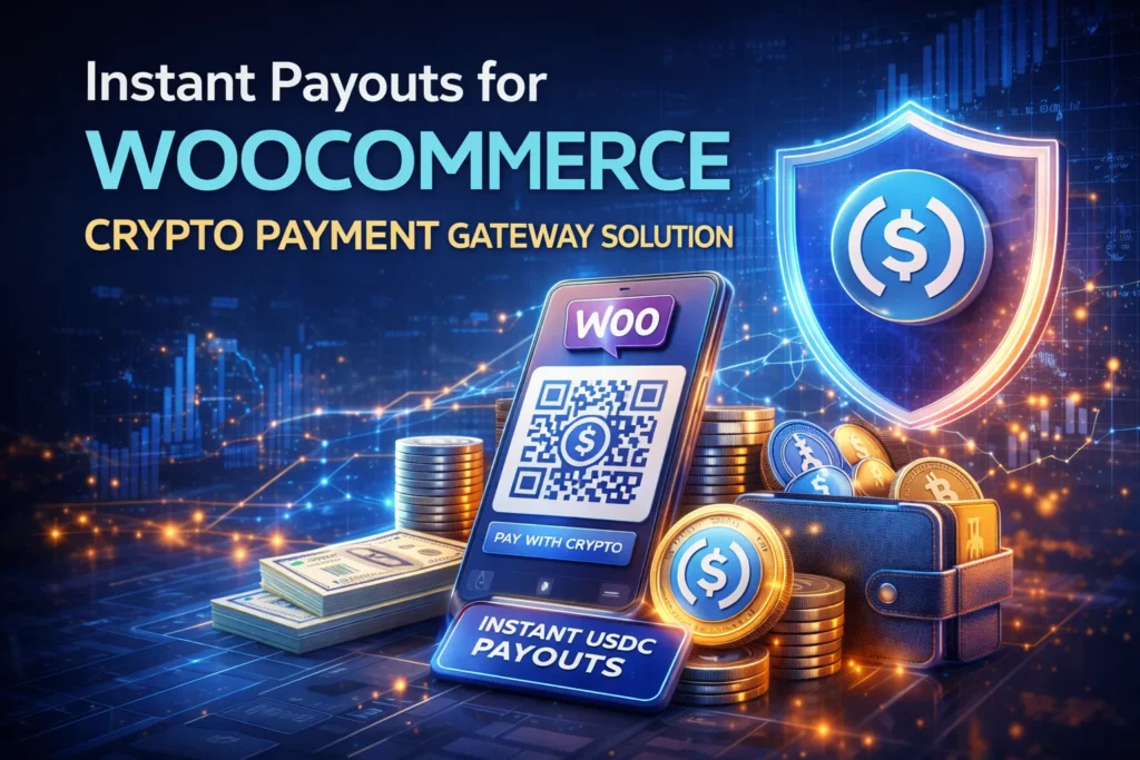 Crypto payment gateway for WooCommerce with instant USDC payouts and no KYC