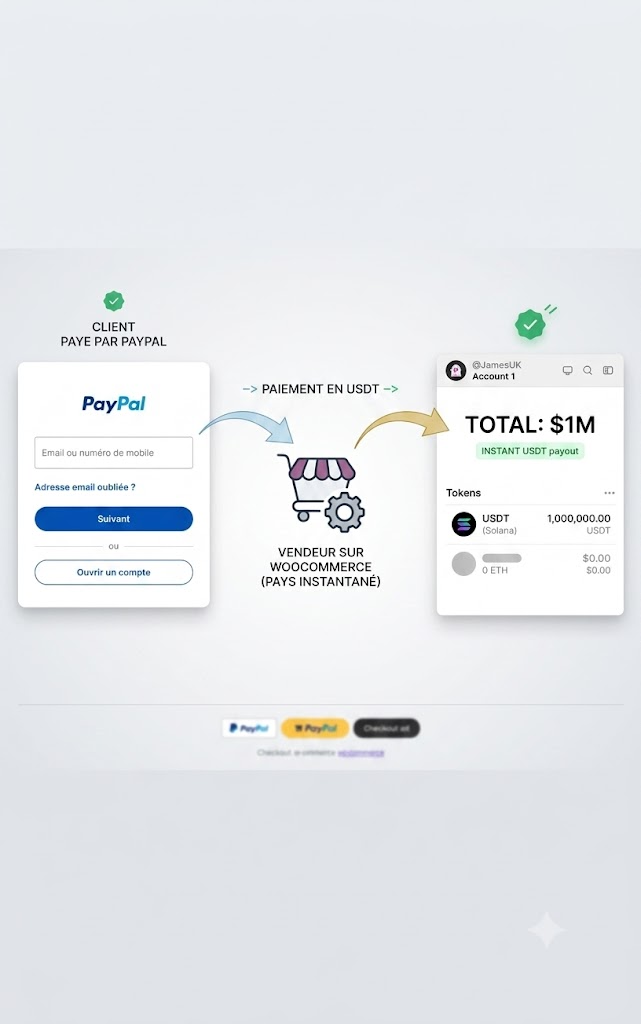 Acheter des USDT avec PayPal sans KYC via WCPAY et WooCommerce.