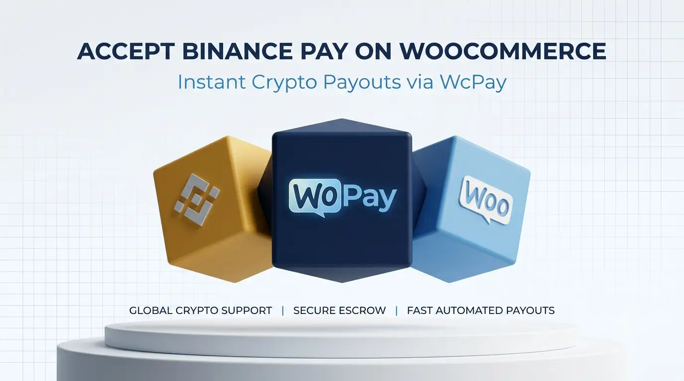 WcPay plugin dashboard showing Binance Pay and crypto payout settings