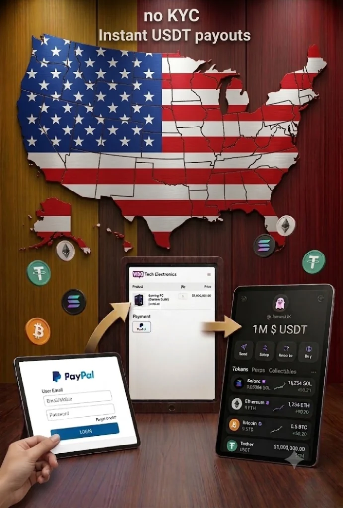 Buy crypto with PayPal without KYC using WCPAY.US and receive instant USDT payouts through the WooCommerce Card-to-Crypto payment gateway.