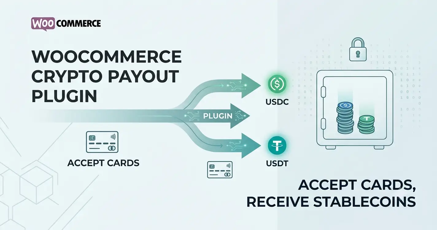 Card to crypto payment flow diagram for WooCommerce stores