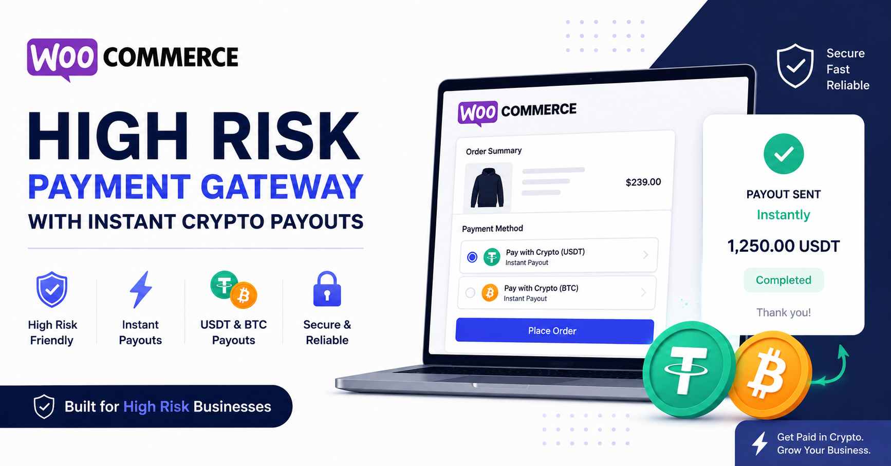 WcPay card to crypto checkout flow on WooCommerce high risk store