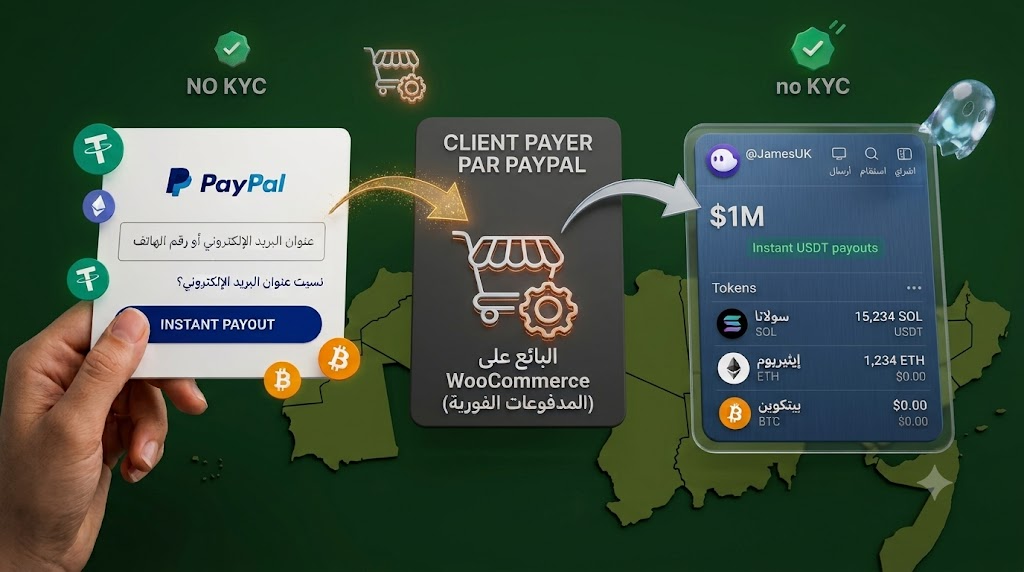 طريقة سحب الأموال من PayPal إلى عملة USDT الرقمية بدون توثيق هوية KYC باستخدام منصة WCPAY.US وإضافة WooCommerce