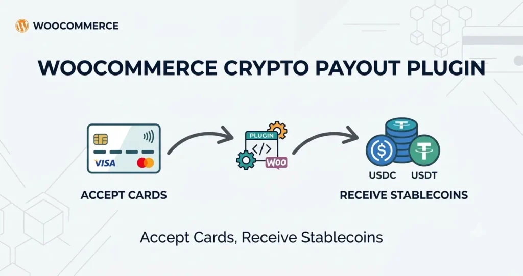 WooCommerce crypto payout plugin accepting cards receiving USDT stablecoins