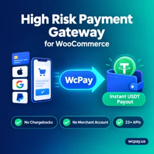 High risk payment gateway for WooCommerce accepting card, Apple Pay, Google Pay and PayPal with instant USDT payouts