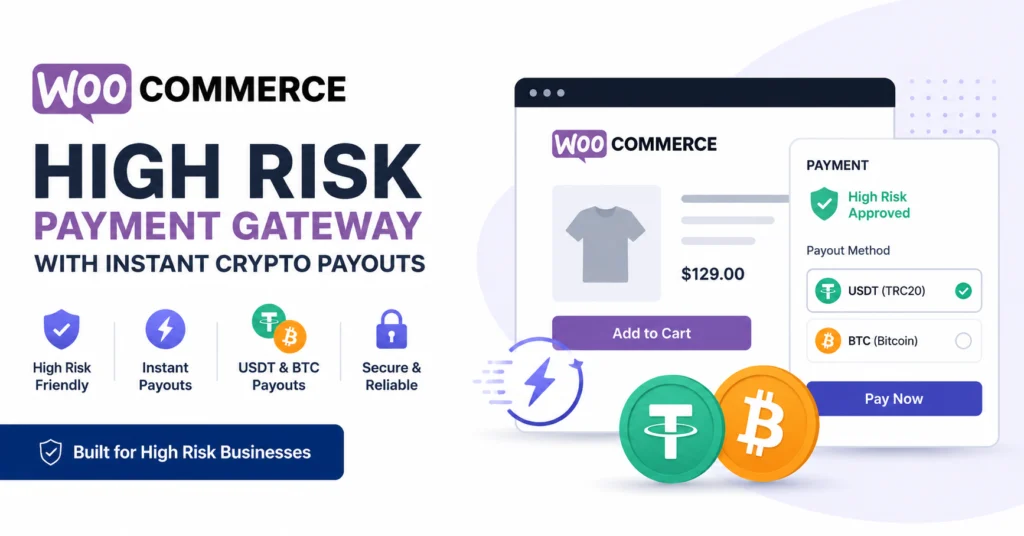 high risk payment gateway with instant crypto payouts WooCommerce WcPay