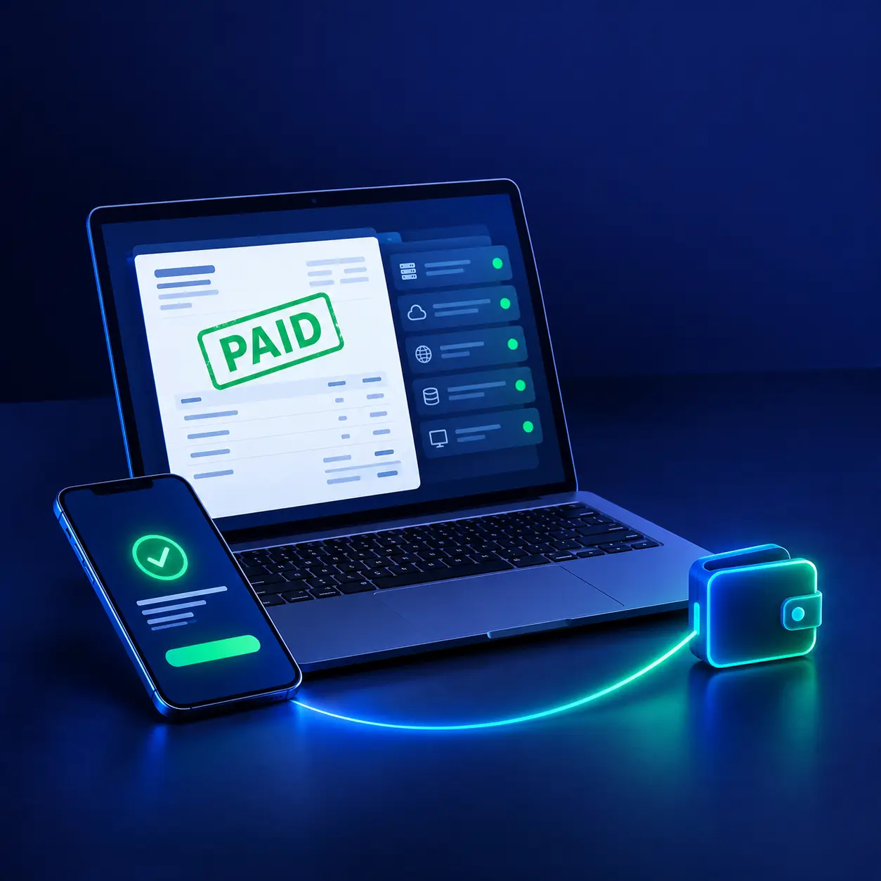 WHMCS payment gateway module marking an invoice Paid and settling the card payment to a wallet